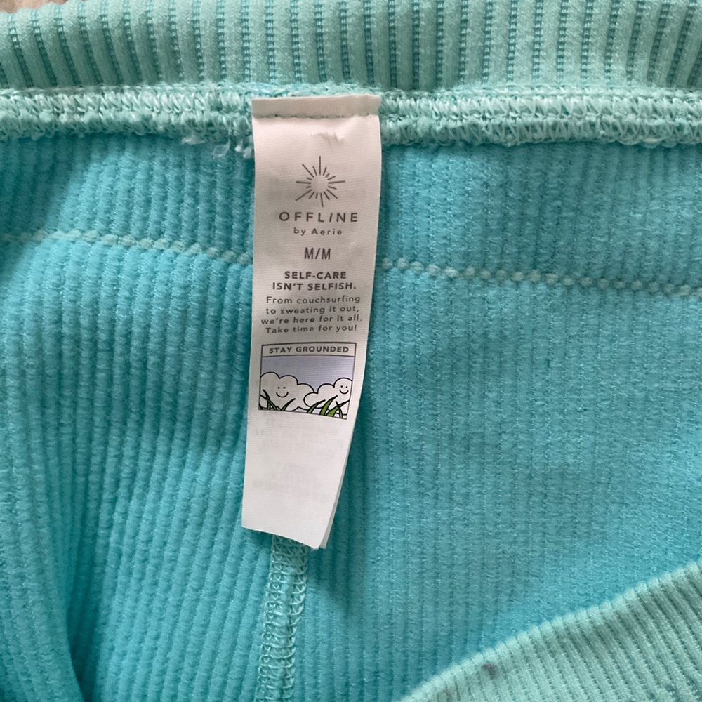 Aerie High-Waisted Ribbed Shorts in Aqua - Picture 3 of 3